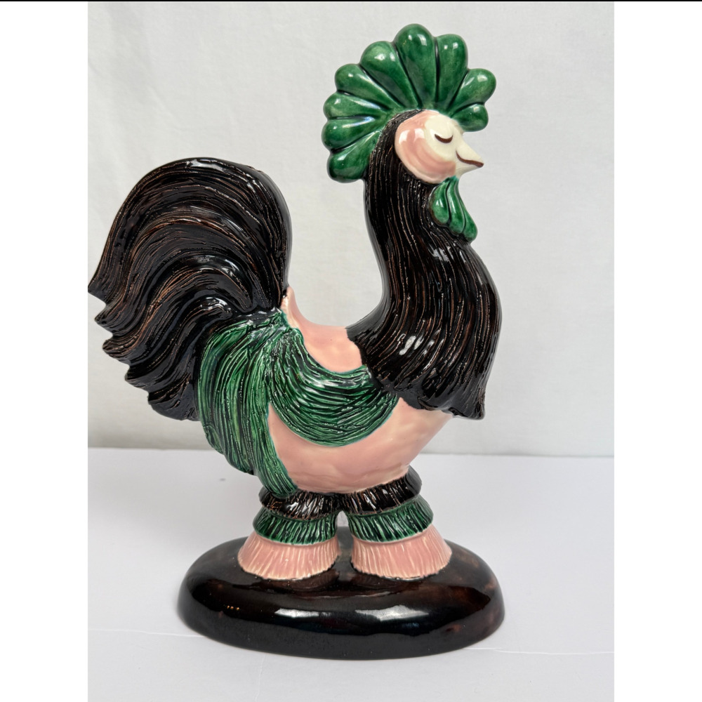 Hedi Schoop Hollywood California Pottery Rooster Vase MCM Signed Figurine 1940s